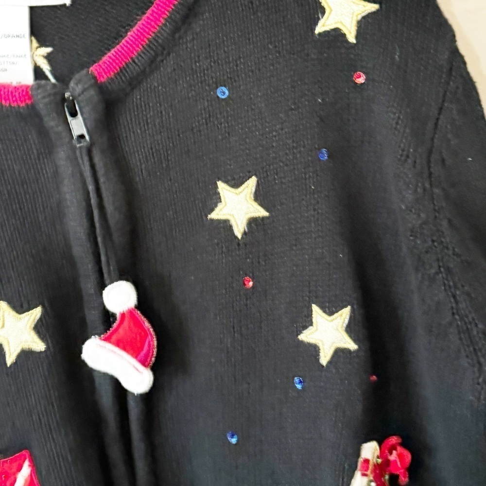 Vintage TIARA INTERNATIONAL Embroidered Zip Up Santa Clause Christmas Sweater LG - Picture 5 of 9